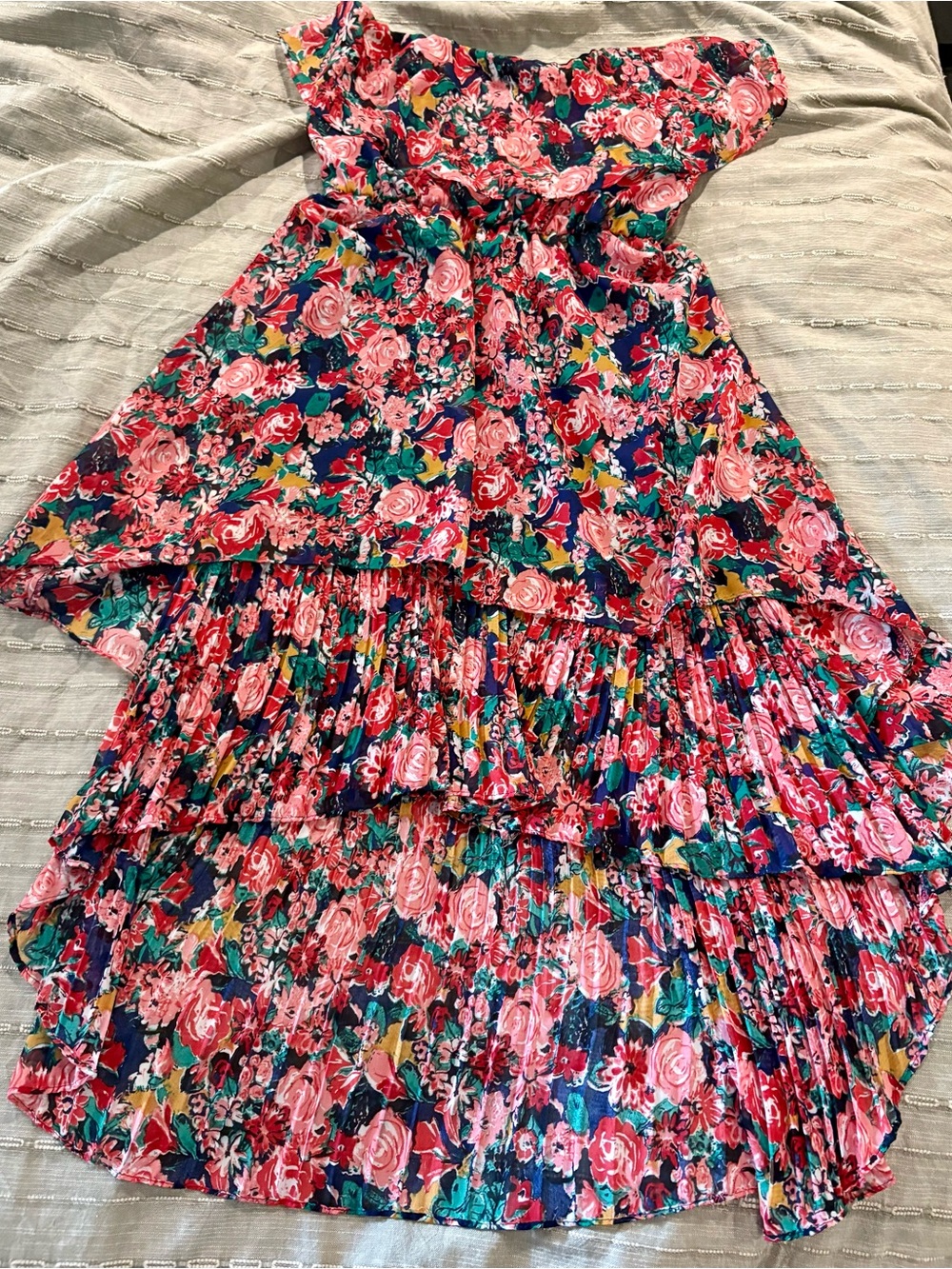 Gianni Bini Navy Floral Tiered Mini Dress - Pink, Green, Yellow